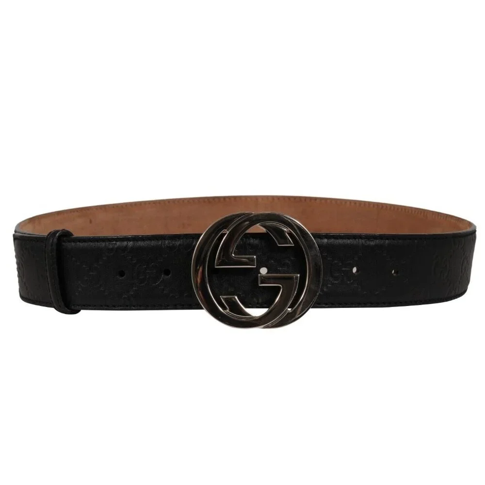 Gucci Mens Interlocking GG Supreme Buckle Belt Sizze 90 36 Black Leather - Picture 1 of 12